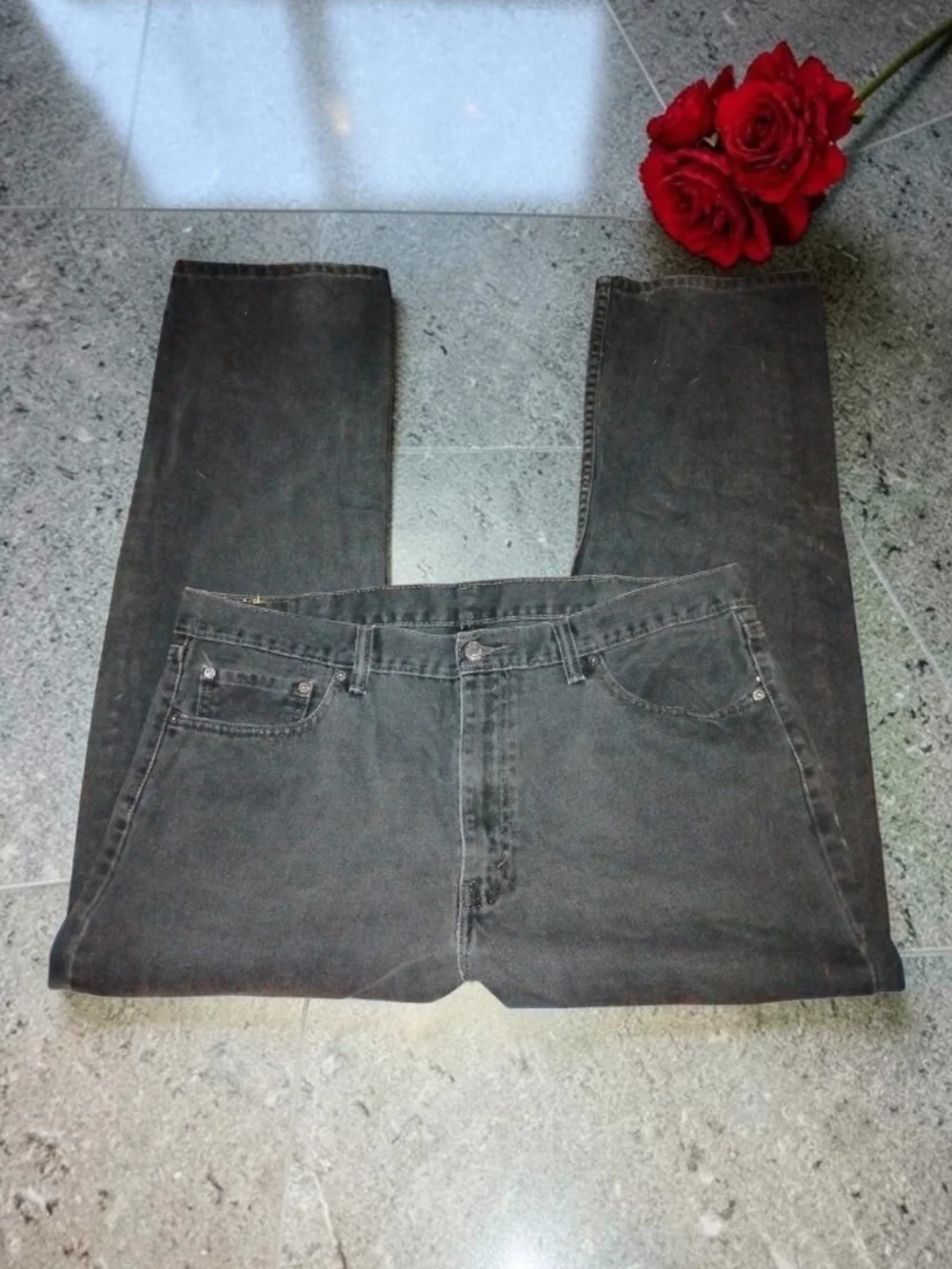 Classic Levi's 505 Regular Fit Straight Leg Black Wash Jeans 40x32